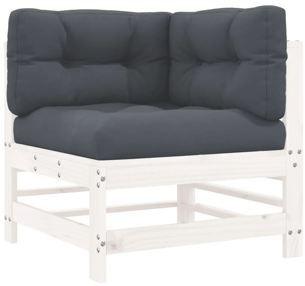 5pcs conjunto lounge jardim c/ almofadões madeira maciça branco