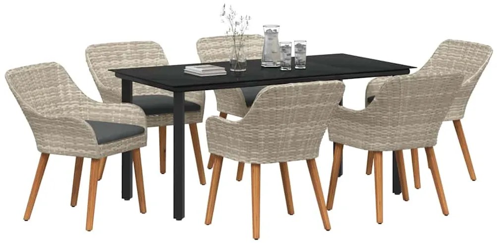 Conjunto de sala de jantar 7 pcs Cinza claro e preto