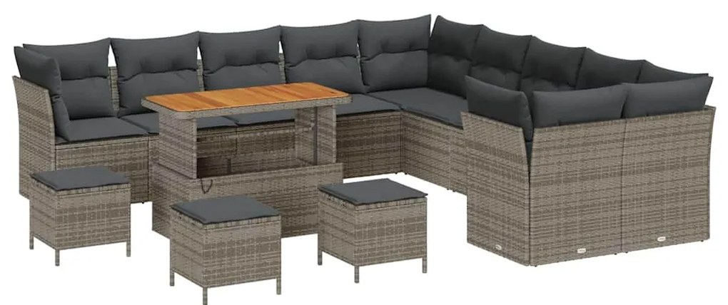 Conjunto de Sofá de Jardim com 14 Peças e Almofadas em Vime Sintético