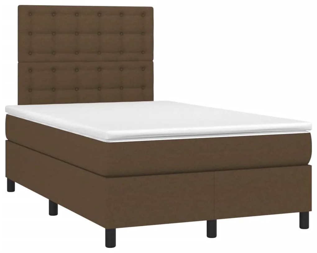 Cama box spring c/ colchão/LED 120x190cm tecido castanho-escuro