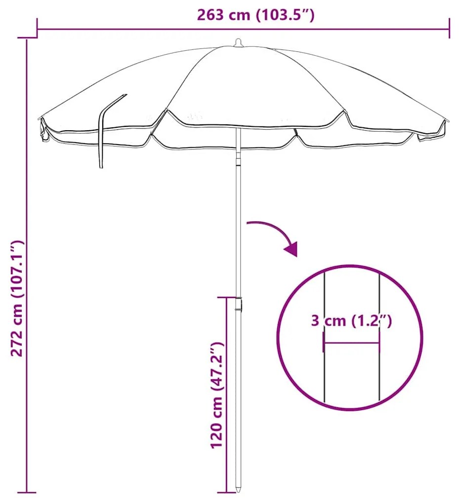 Parasol de Praia vidaXL com Poste de Alumínio Azul e Branco 300 cm