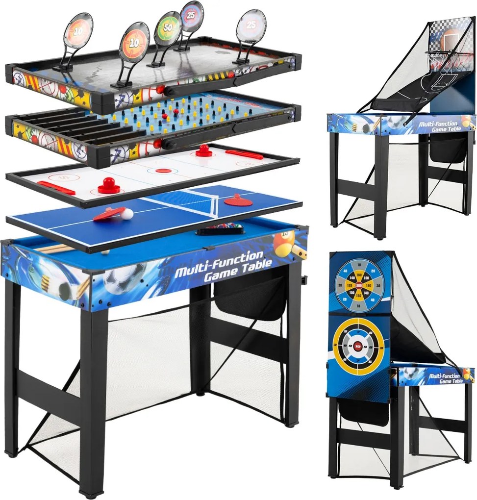 Mesa de jogos 10 em 1 para crianças com bilhar, hóquei, ténis de mesa, basquetebol, futebol, pinball, dardos e arco e flecha. Inclui saco de armazenam