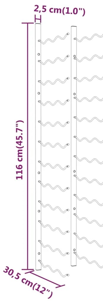 Garrafeira de parede para 36 garrafas 2 pcs ferro branco