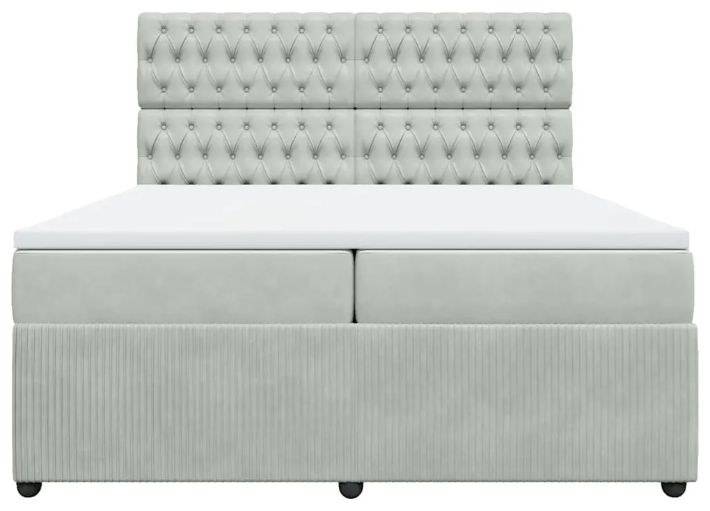 Cama com molas/colchão 200x200 cm veludo cinzento-claro