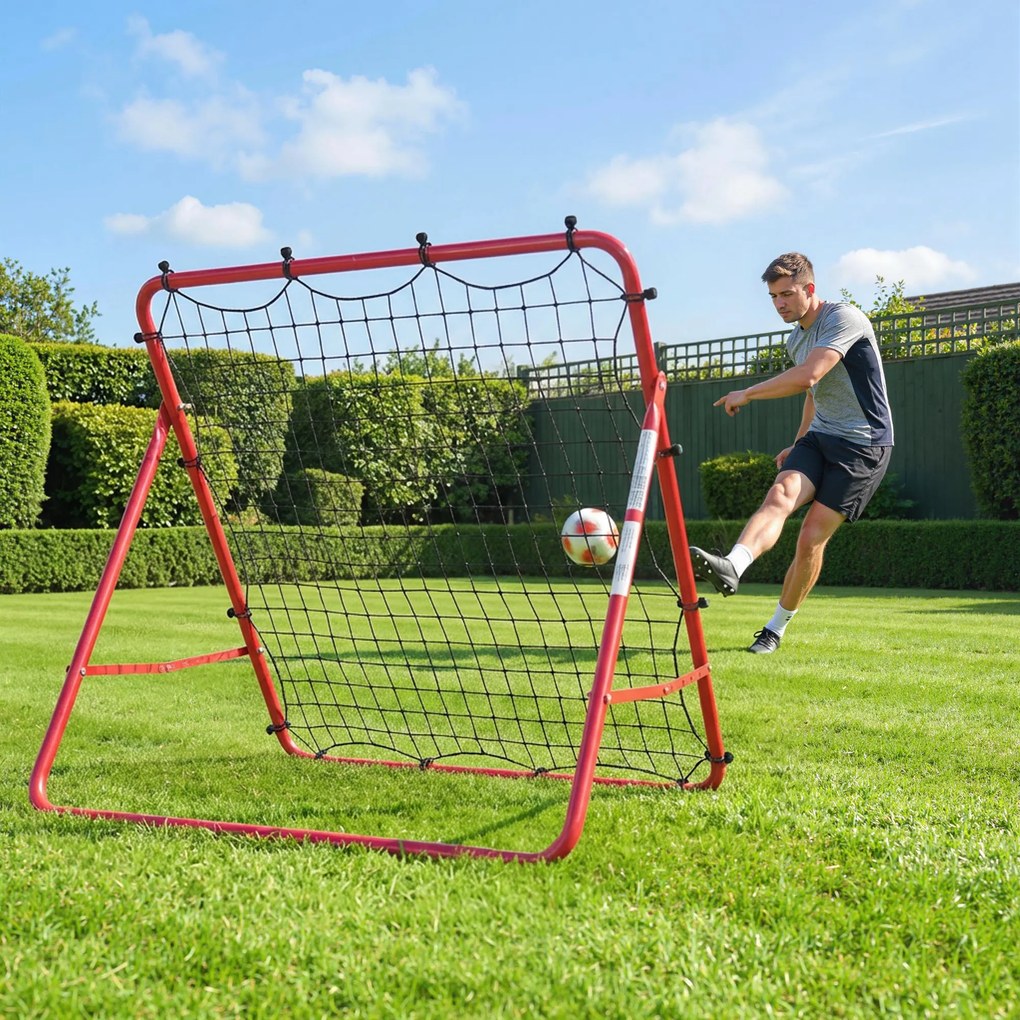 Rede de ressalto portátil para futebol, 5 ângulos ajustáveis em aço e nylon de dupla camada, 103 x 72 x 89 cm, vermelha