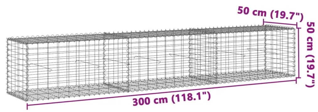 Cesto gabião com cobertura 300x50x50 cm ferro galvanizado