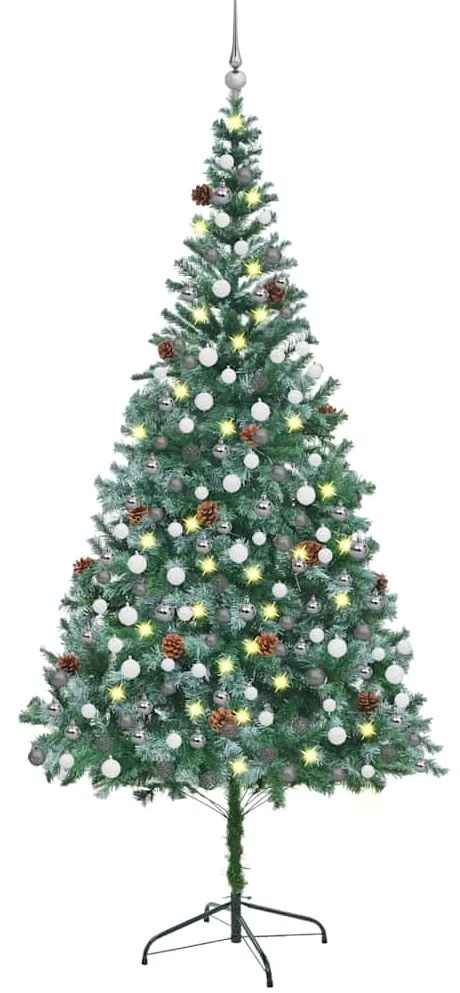 vidaXL Árvore Natal artificial pré-iluminada c/ bolas e pinhas 210 cm