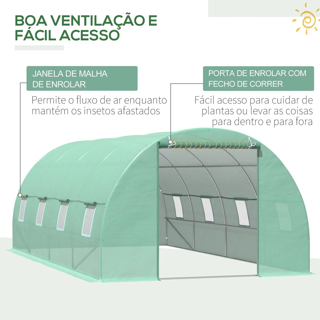 Estufa Tipo Túnel 600x300x200cm com Porta Enrolável 8 Janelas Cobertur
