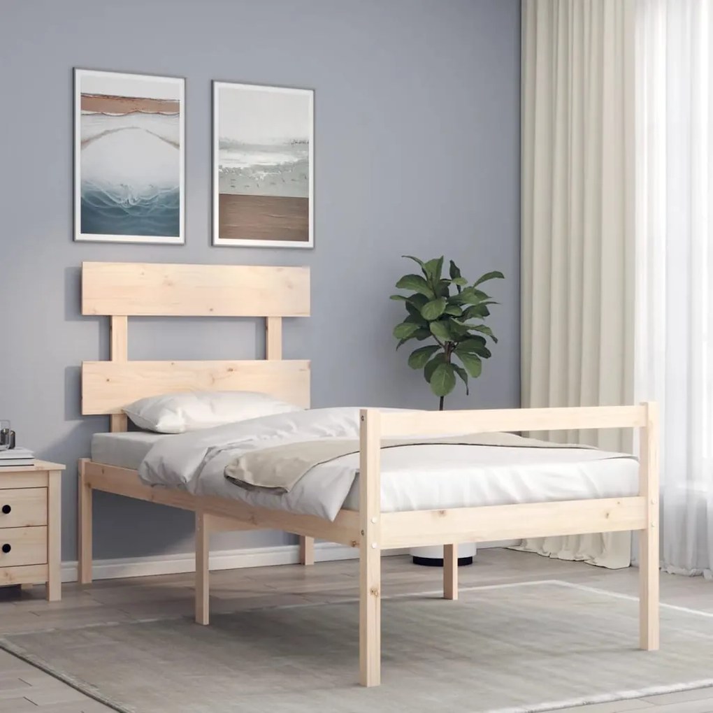 Cama para idosos de solteiro pequena + cabeceira madeira maciça