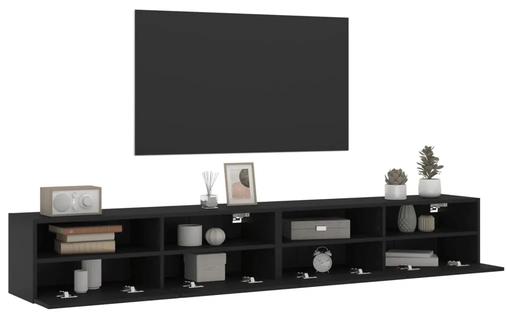 Móveis parede p/ TV 2 pcs 100x30x30 cm derivados madeira preto