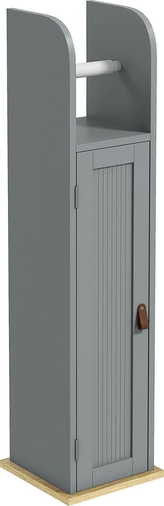 Móvel de casa de banho 20 x 20 x 80 cm com suporte para papel higiénico, armário e prateleiras ajustáveis, cinzento