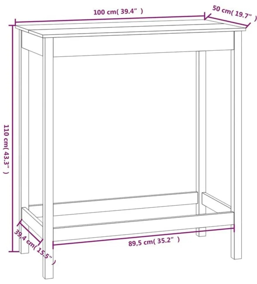 Mesa de bar 100x50x110 cm madeira de pinho maciça branco