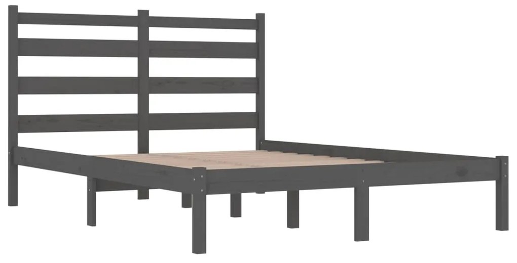 Estrutura de cama casal 135x190 cm pinho maciço cinza