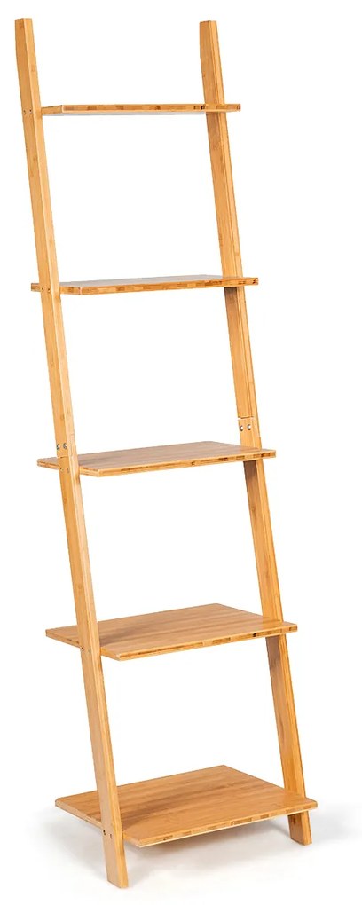 Estante forma de escada de bambu de 5 níveis para sala de estar/cozinha/escritório 43 x 35 x 165 cm Natural