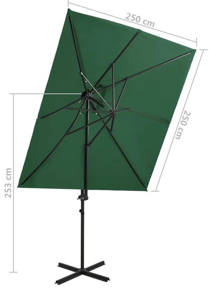 Guarda-sol de jardim cantilever toldo duplo 250x250 cm verde