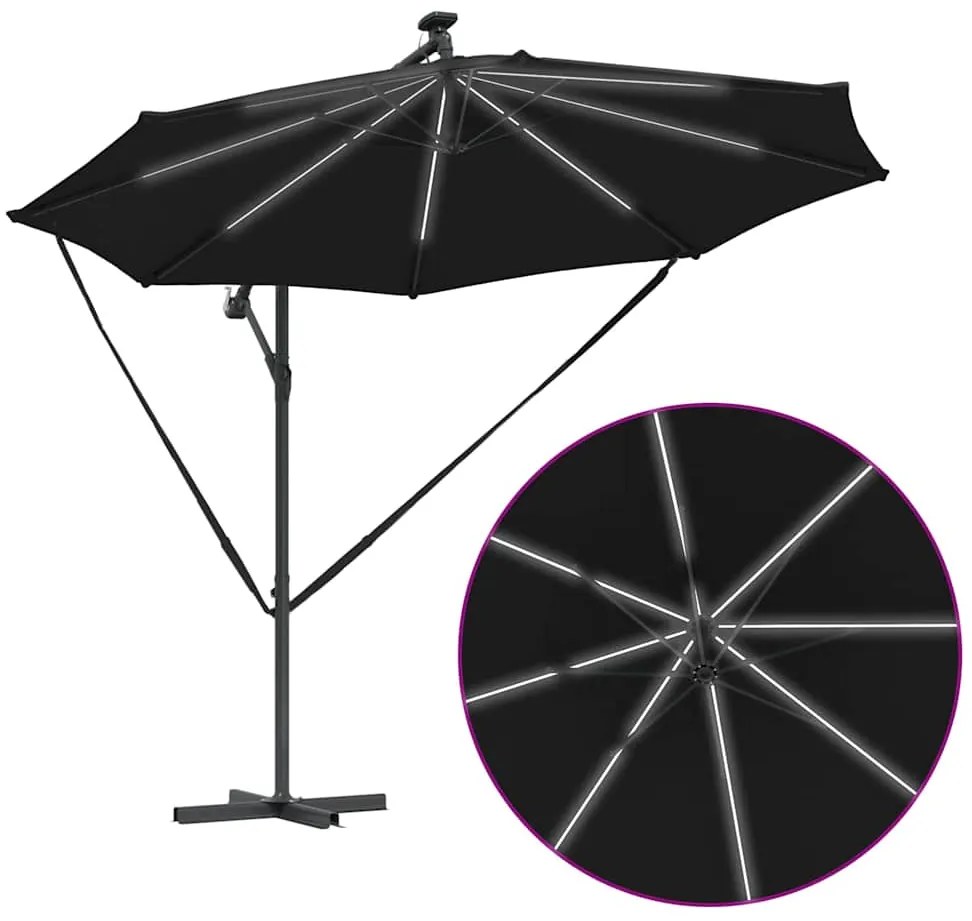 Guarda-sol de Bananeira Cantilever Preto 294 x 294 x 248 cm