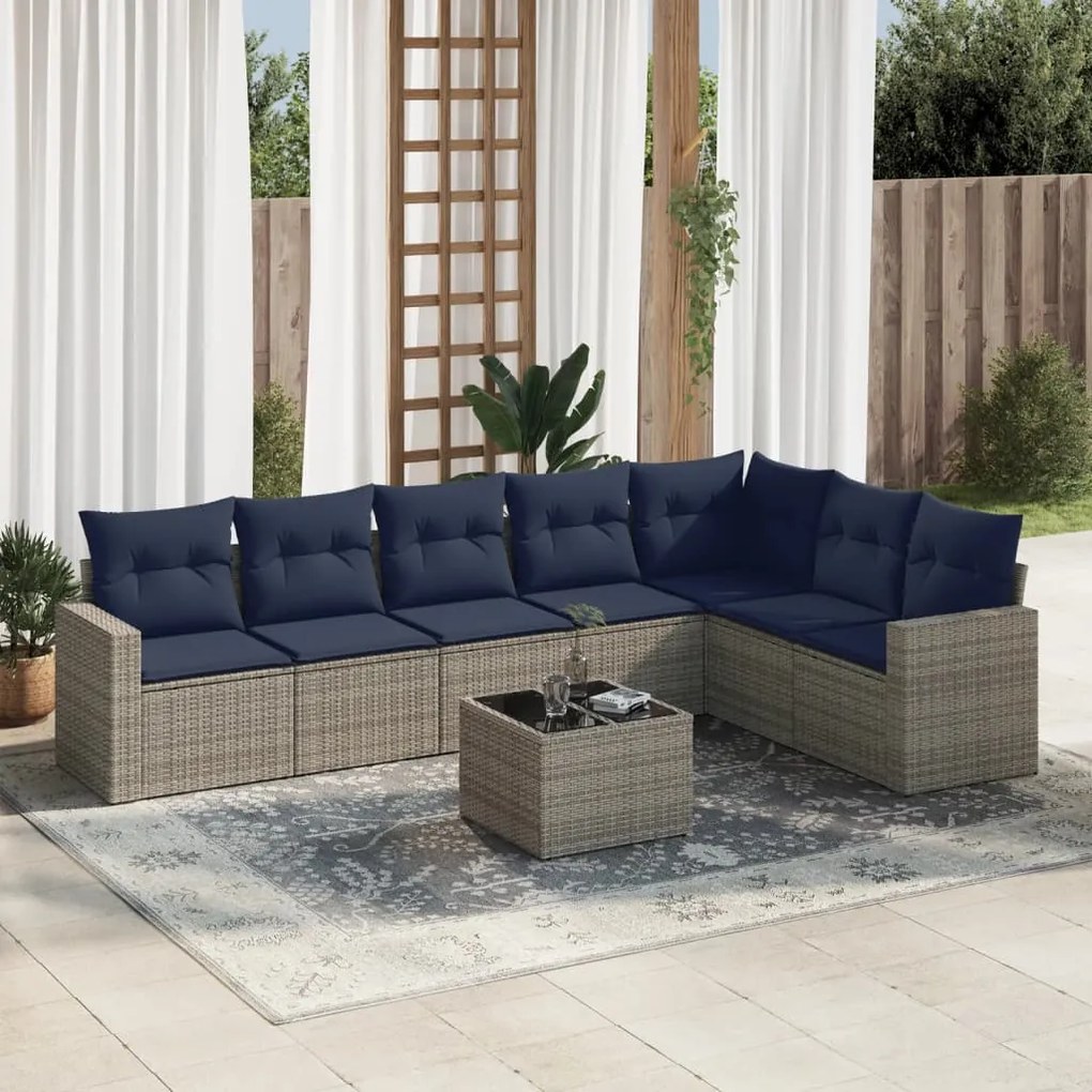 vidaXL 8 pcs conjunto sofás p/ jardim c/ almofadões vime PE cinzento