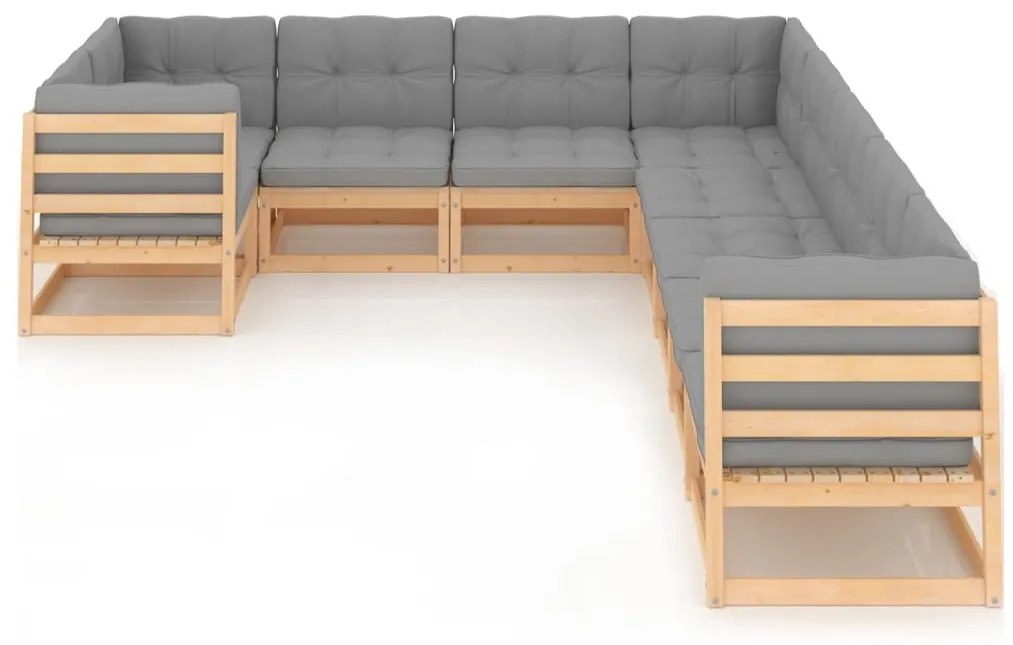9 pcs conjunto lounge de jardim c/ almofadões pinho maciço