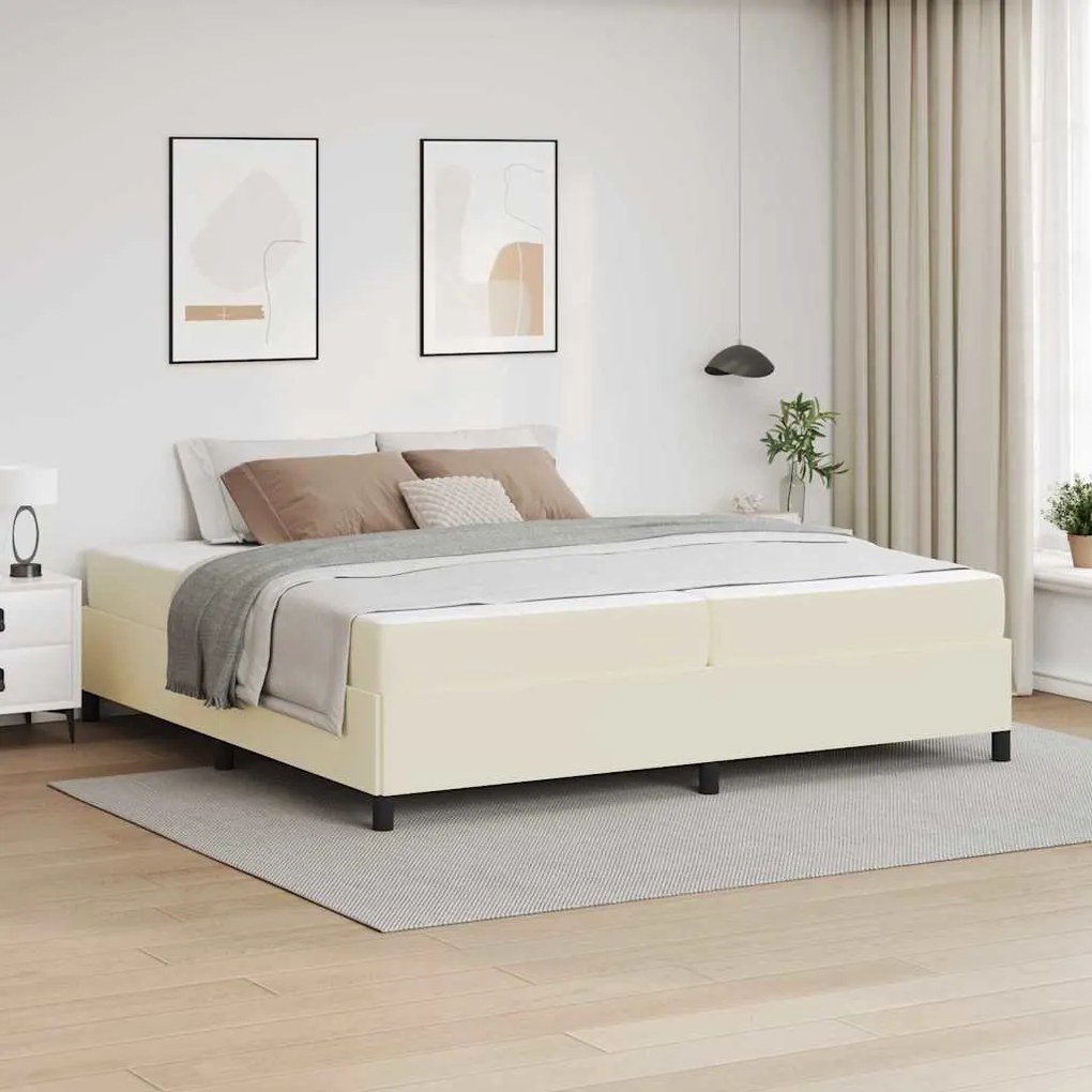 vidaXL Estrutura da Cama com colchão Creme 200 x 200 cm tecido
