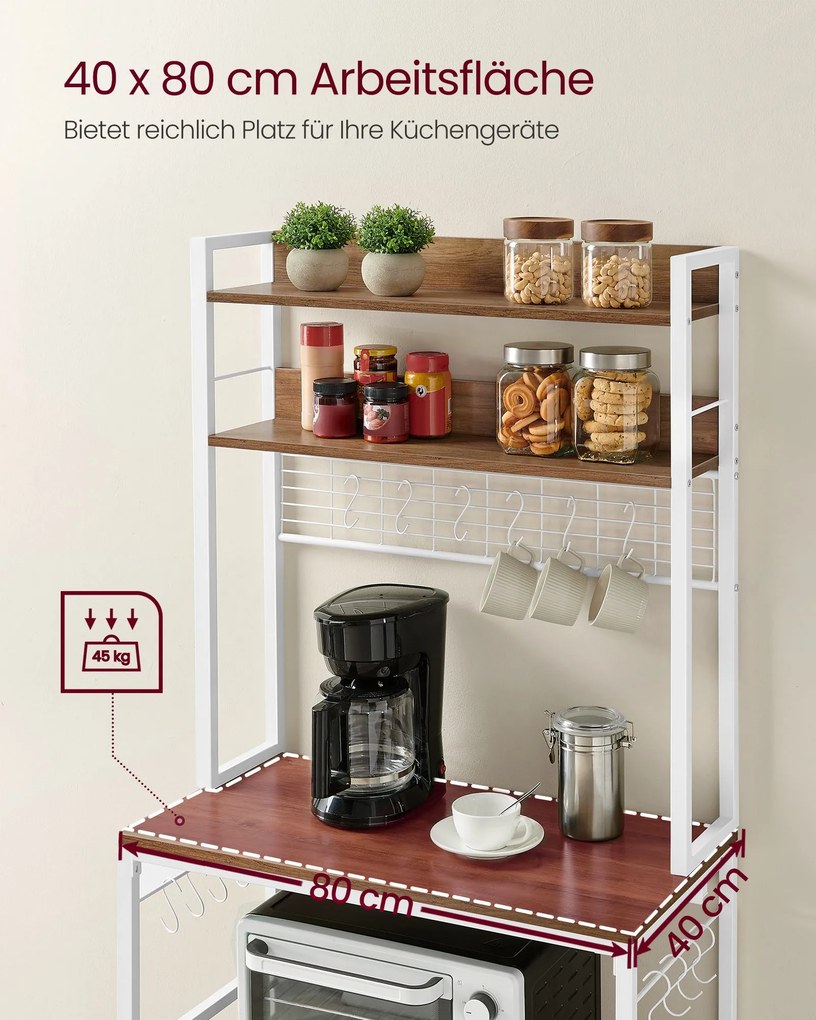 Armário de cozinha com tomadas e prateleira de grelha c40 x 80 x 170 cm cor de nogueira-branco