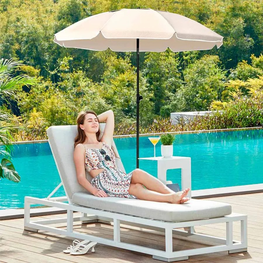 Guarda-sol jardim, praia Ø 200 cm dobrável com proteção UV até UPF 50+ e saco transporte Bege