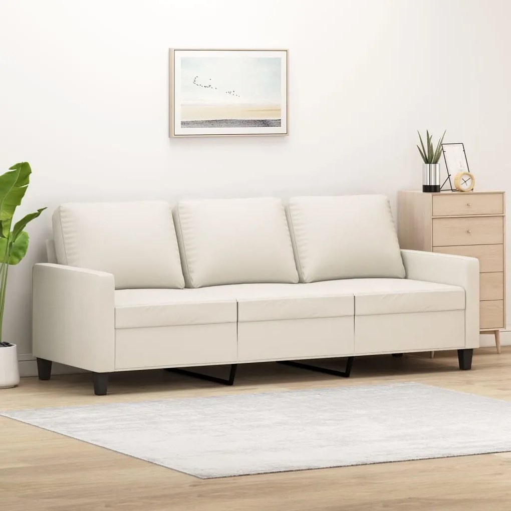 vidaXL Sofá de 3 lugares 180 cm couro artificial cor creme