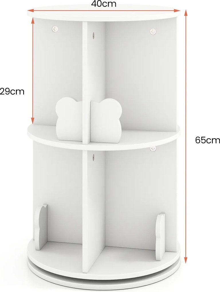 Estante Giratória Infantil para Livros, 40 x 40 x 65 cm, Rotação de 360 Graus, Branco