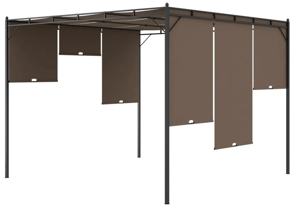 Gazebo jardim c/ cortina lateral 3x3x2,25m cinzento-acastanhado