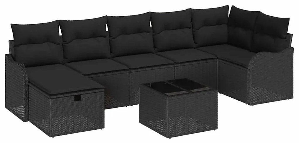 Conjunto de Sofá de Jardim de 8 Peças com Almofadas Preto Rattan PE