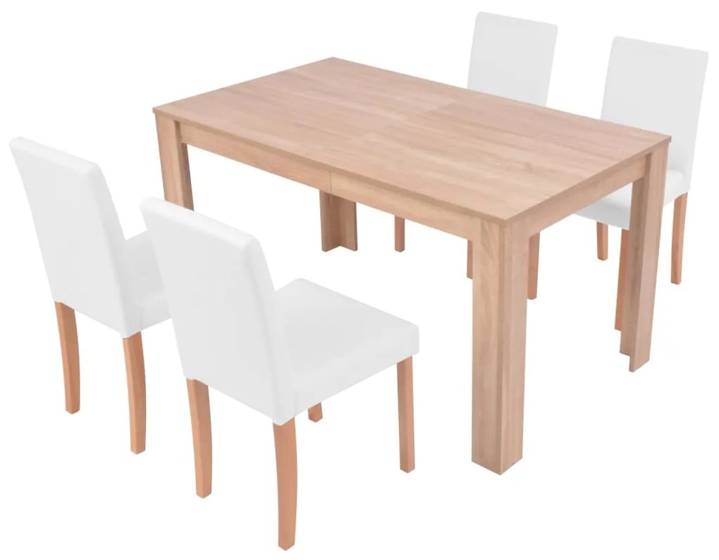 Mesa e cadeiras de jantar 5 pcs couro artif. carvalho creme