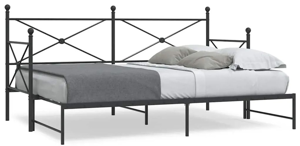 vidaXL Cama de dia com gavetão sem colchão 75x190 cm aço preto