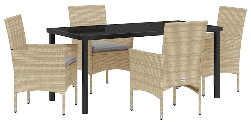 Conjunto de Jantar de Jardim com 5 Peças e Almofadas Bege em Poliratta