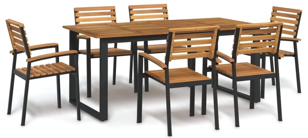 vidaXL Conj. jantar p/ jardim 7 pcs madeira de acácia maciça e metal