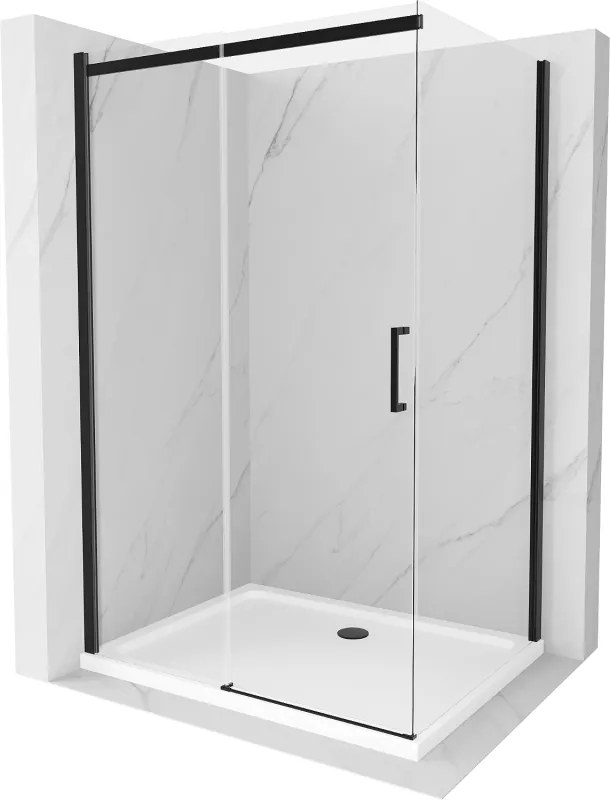 Mexen Omega cabina de duche deslizante 130 x 80 cm, transparente, preta + base de duche Flat, branca - 825-130-080-70-00-4010B