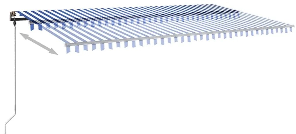 Toldo retrátil manual com LED 600x350 cm azul e branco