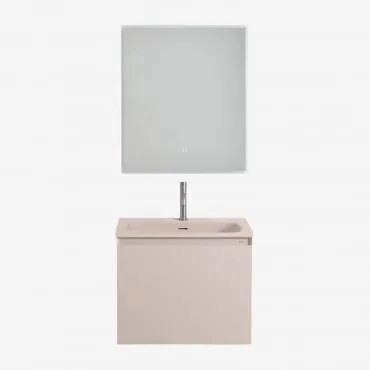 Conjunto De Móveis De Banheiro Em Madeira Macrae Com Pia Integrada Crema Linho & Led Retangular E Anti-embaciamento 60x70 Cm Riben & - Sklum