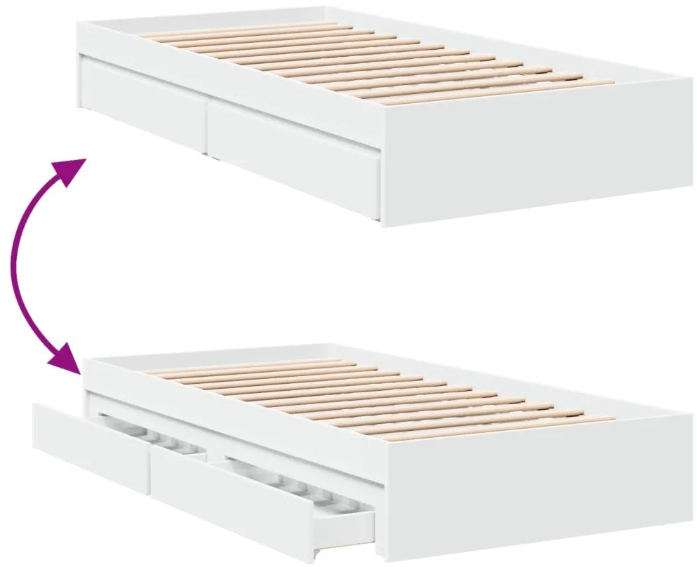 Estrutura de cama c/ gavetas 90x200 cm derivados madeira branco