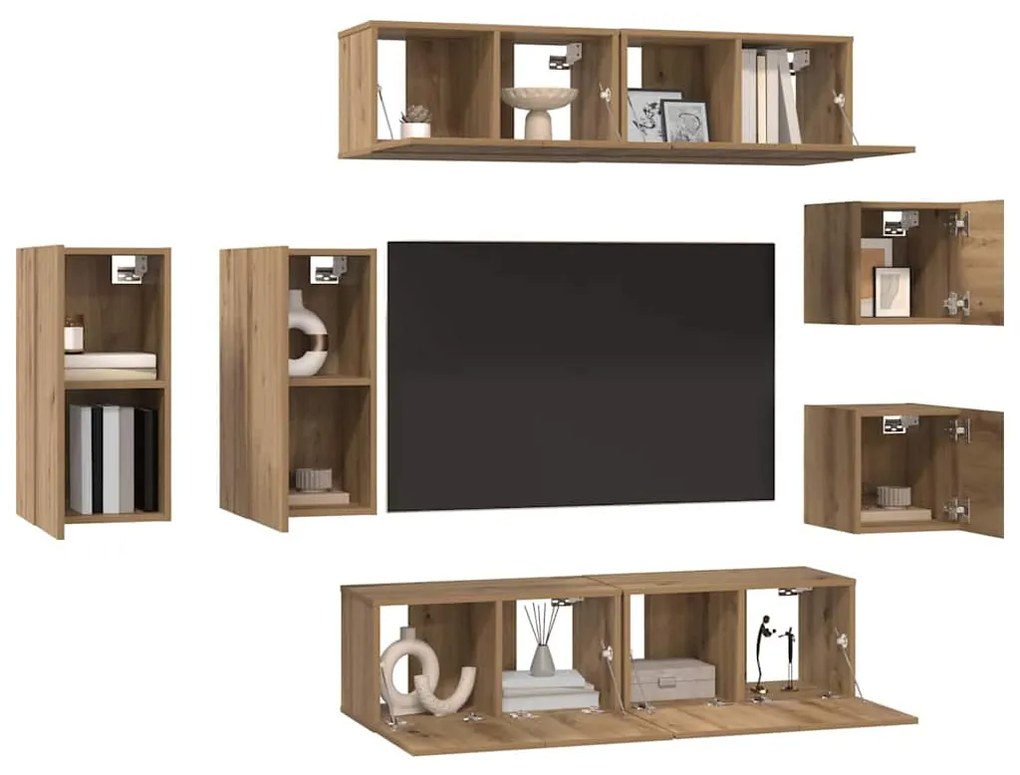 Conjunto de móvel de TV com prateleira 8 pcs carvalho artisiano