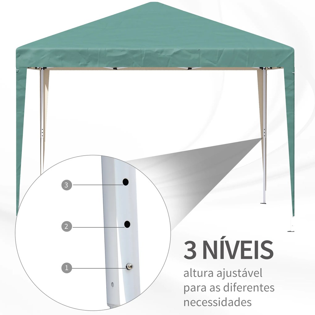 Tenda Dobrável 2,95x2,95 cm com Bolsa de Transporte Altura Ajustável Anti-UV e Impermeável para Terraço Pátio Verde