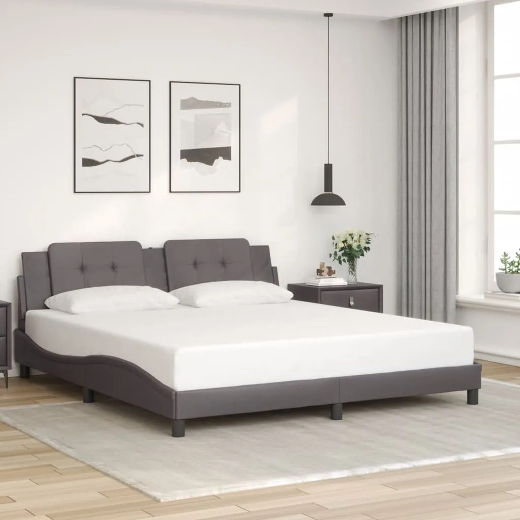 vidaXL Estrutura cama c/ cabeceira 180x200cm couro artificial cinzento