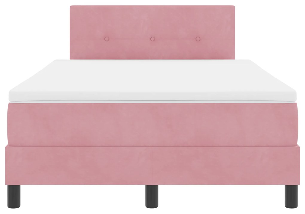 Cama Box Spring vidaXL com Colchão Rosa Pequeno Duplo Veludo