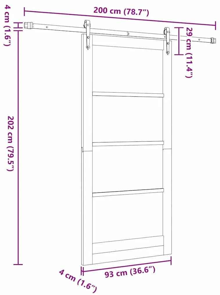 Conjunto de Porta Deslizante com Ferragens vidaXL Branca 93x202 cm de
