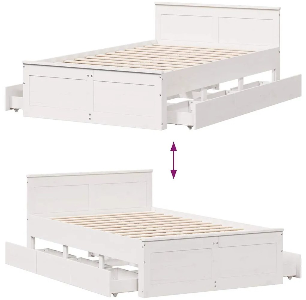 Cama sem colchão com cabeceira 135x190 cm pinho maciço branco
