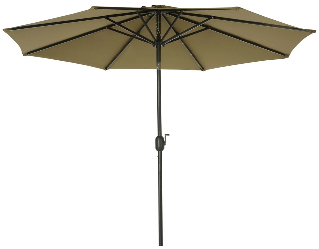 Chapéu de Sol de Jardim Ø268x238cm com 24 Luzes LED Solar Mecanismo de