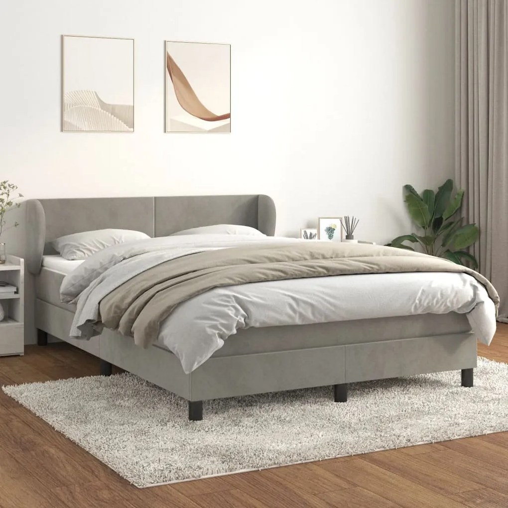 3127367 vidaXL Cama com molas/colchão 140x190 cm veludo cinzento-claro