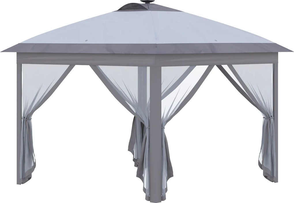 Outsunny 3,3 x 3,3 m Pavilhão dobrável com iluminação LED, cortinas de malha, bolsa de transporte, Cinza | Aosom Portugal
