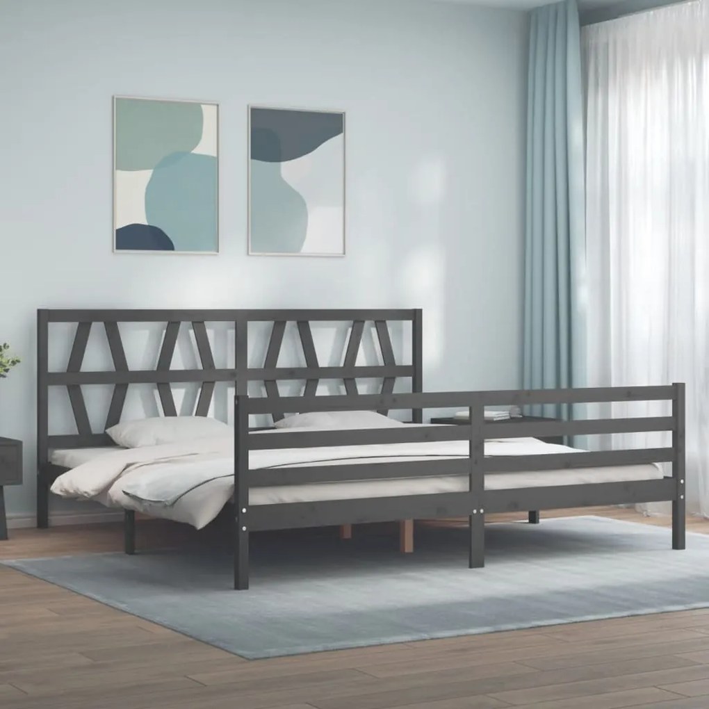 vidaXL Estrutura de cama com cabeceira 200x200 cm madeira maciça cinza
