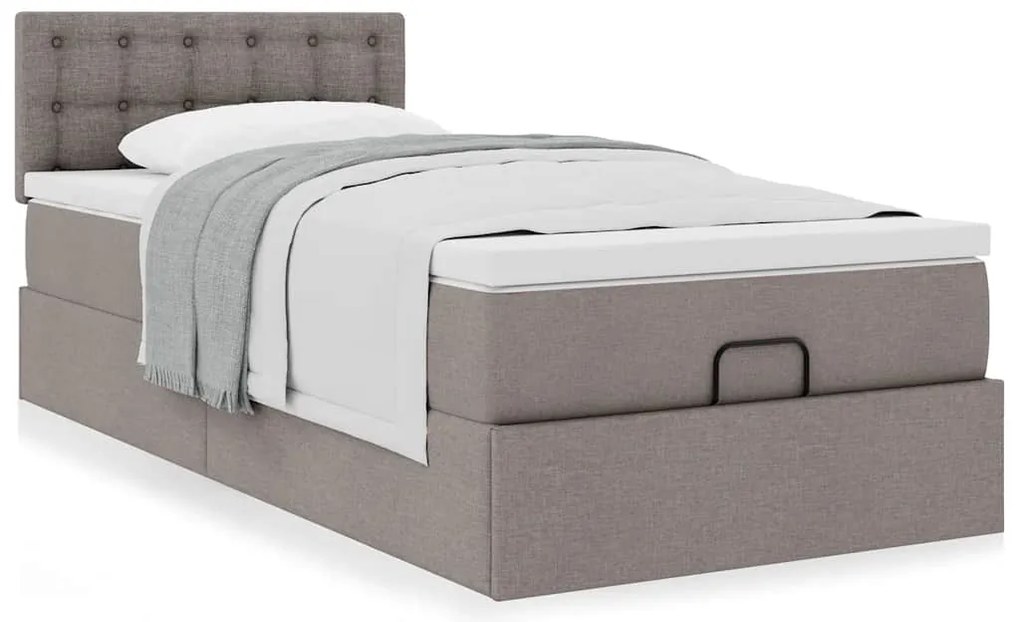 Cama otomana com colchão 100x200 cm tecido cinza
