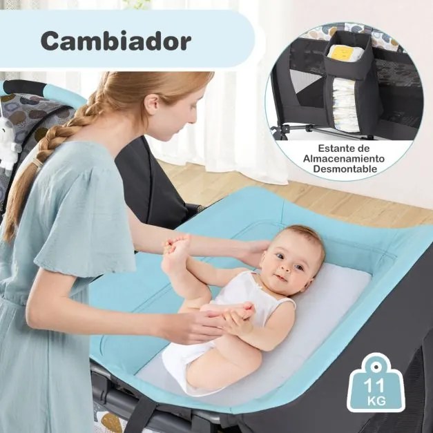 Berço dobrável e portátil 106 x 74 x 74 cm Parque infantil com berço de balanço e trocador Barra de brinquedos Caixa de música e bolsa de transporte C