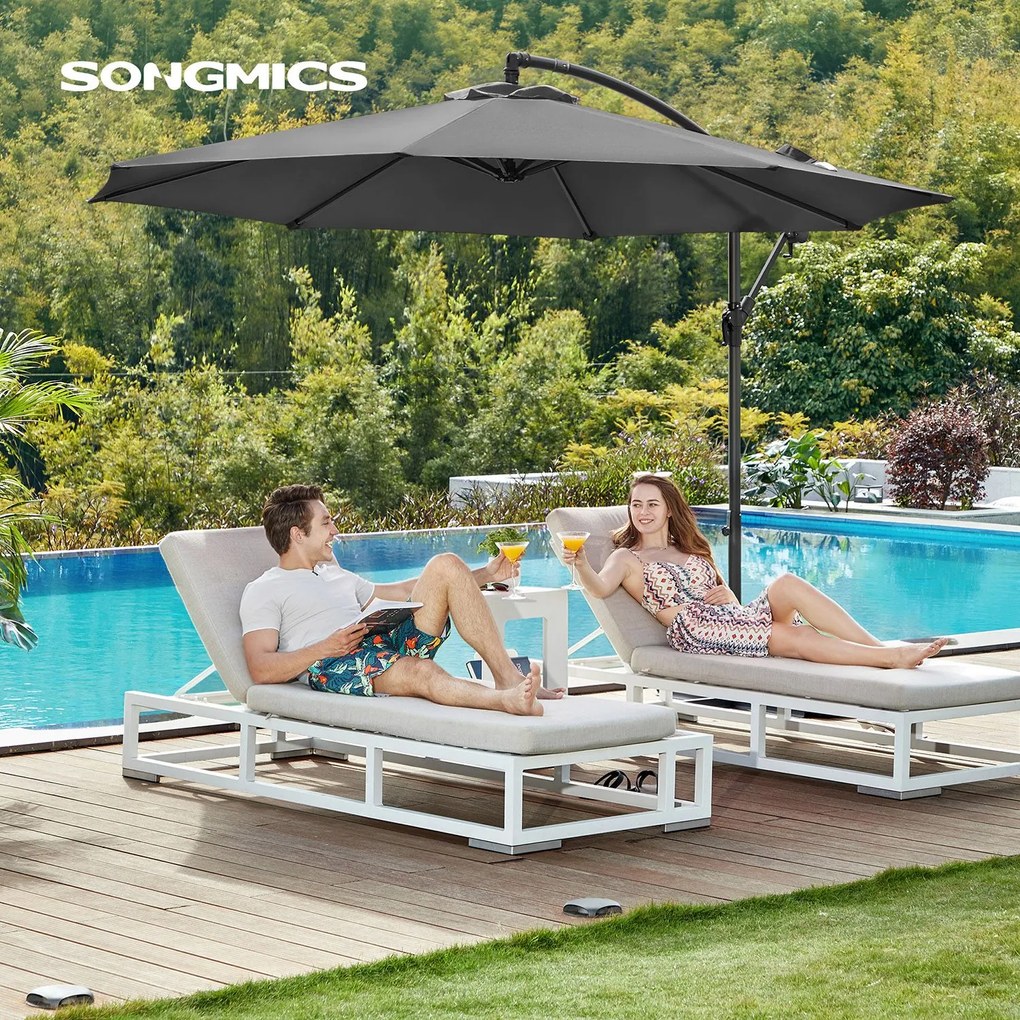 Guarda-sol jadim Ø 3 m proteção UV até UPF 50+com base quadrada (Pesos não incluidos) com manivela para abrir e fechar cinzento